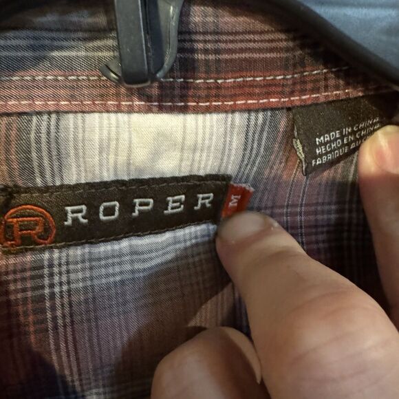 Roper Medium Plaid Pearl Snap Western Shirt Pockets Long Sleeve Button Up Cowboy - Picture 3 of 8